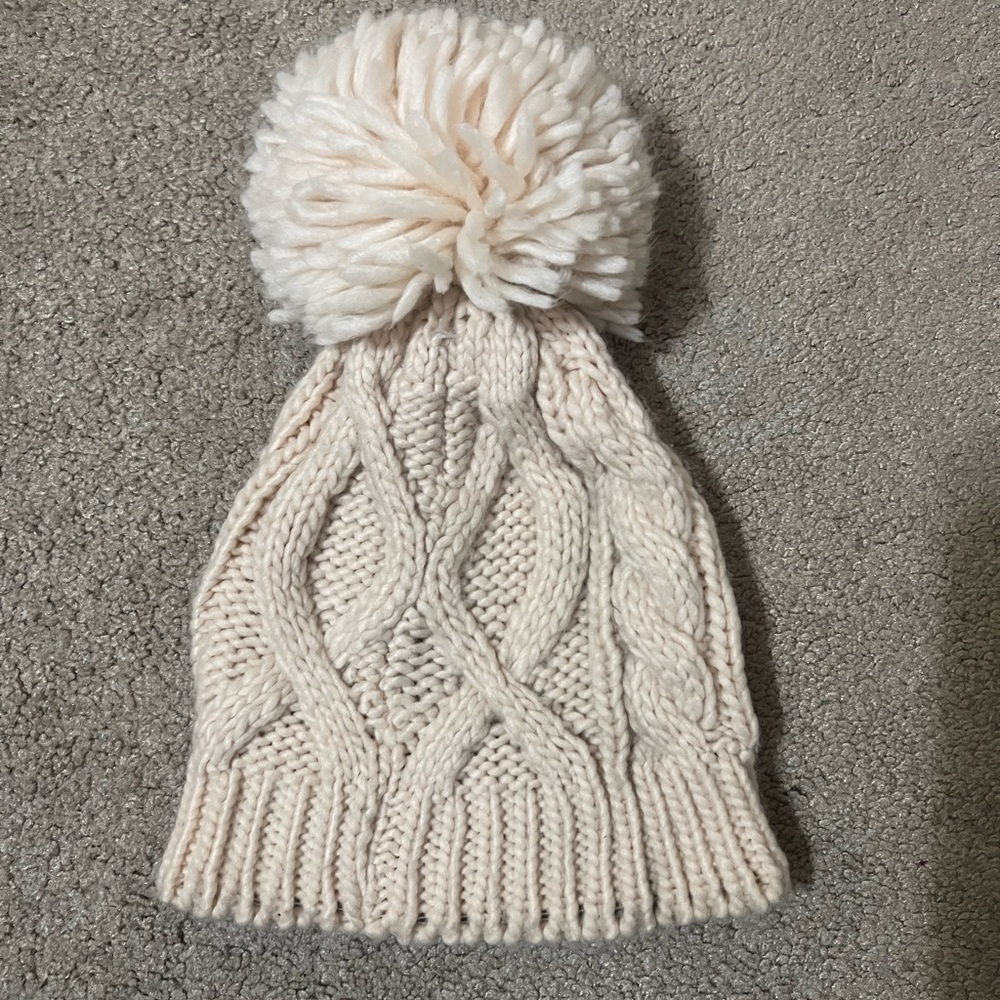 Primark Light Pink Cable Knit Hat with Pom-Pom